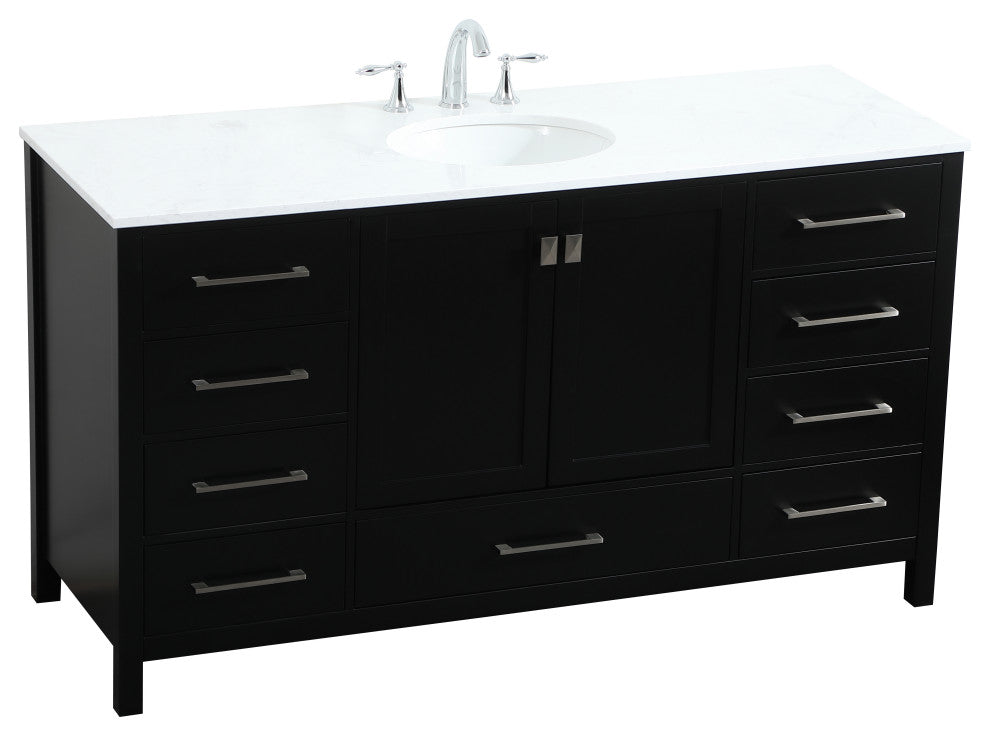 Isabel Single Bathroom Vanity, Black, 60", Without Backsplash