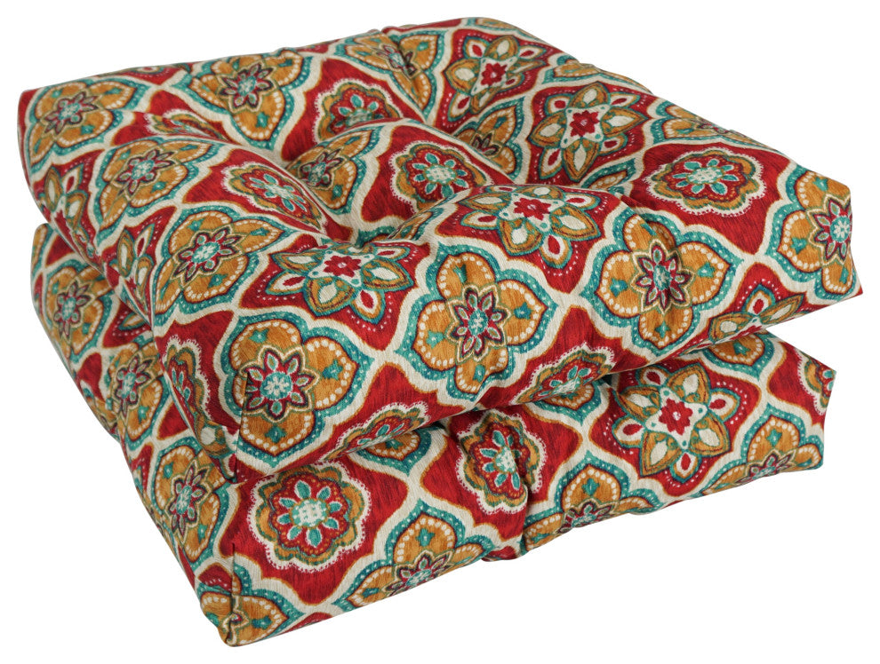 19" Squared Patterned Tufted Dining Chair Cushions, Set of 2, Adonis Jewel
