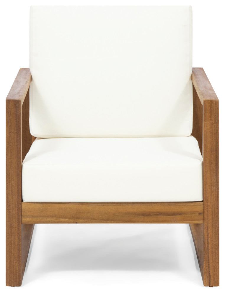 Silla Outdoor Acacia Wood Club Chair with Cushion, Teak/Beige