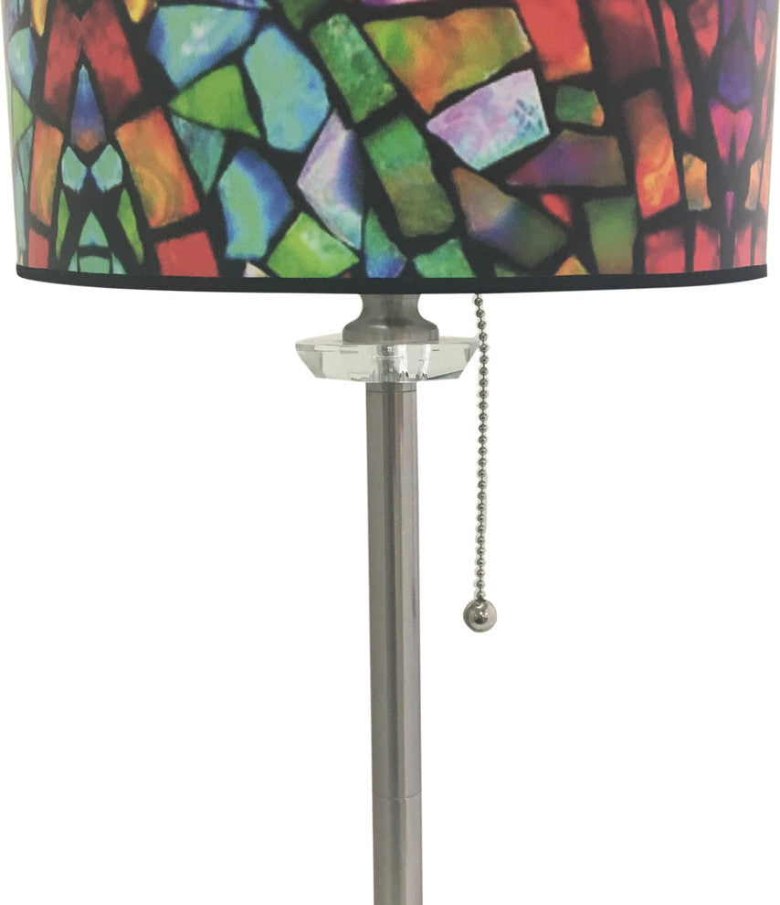 28" Crystal Lamp With Mosaic Stained Glass Shade, Brushed Nickel, Set of 2