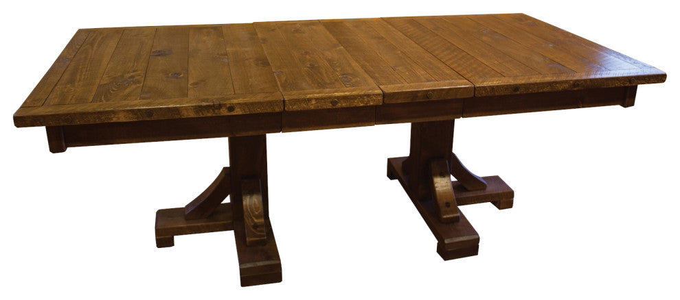 Barnwood Style Timber Peg Pedestal Extension Table, Early American, 2-Leaf 42" X 84"