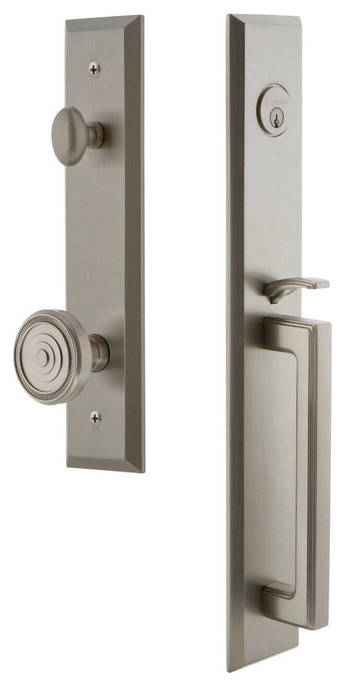 Fifth Avenue 1-Piece Dummy Handleset, D Grip and Soleil, Satin Nickel, 849627