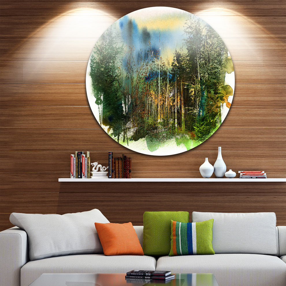 Colorful Forest Watercolor, Landscape Painting Round Wall Art, 11"