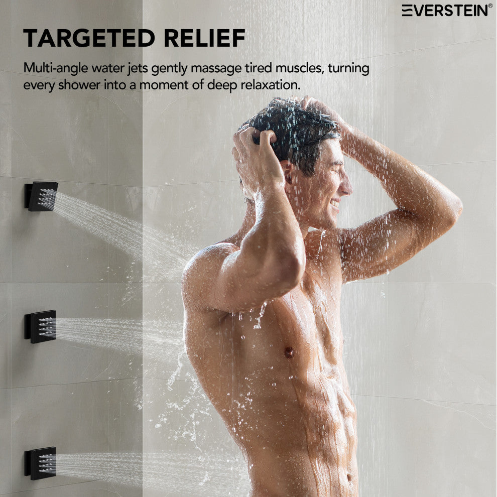 Dual Shower Heads 16" Thermostatic Shower System With Body Jets, Matte Black