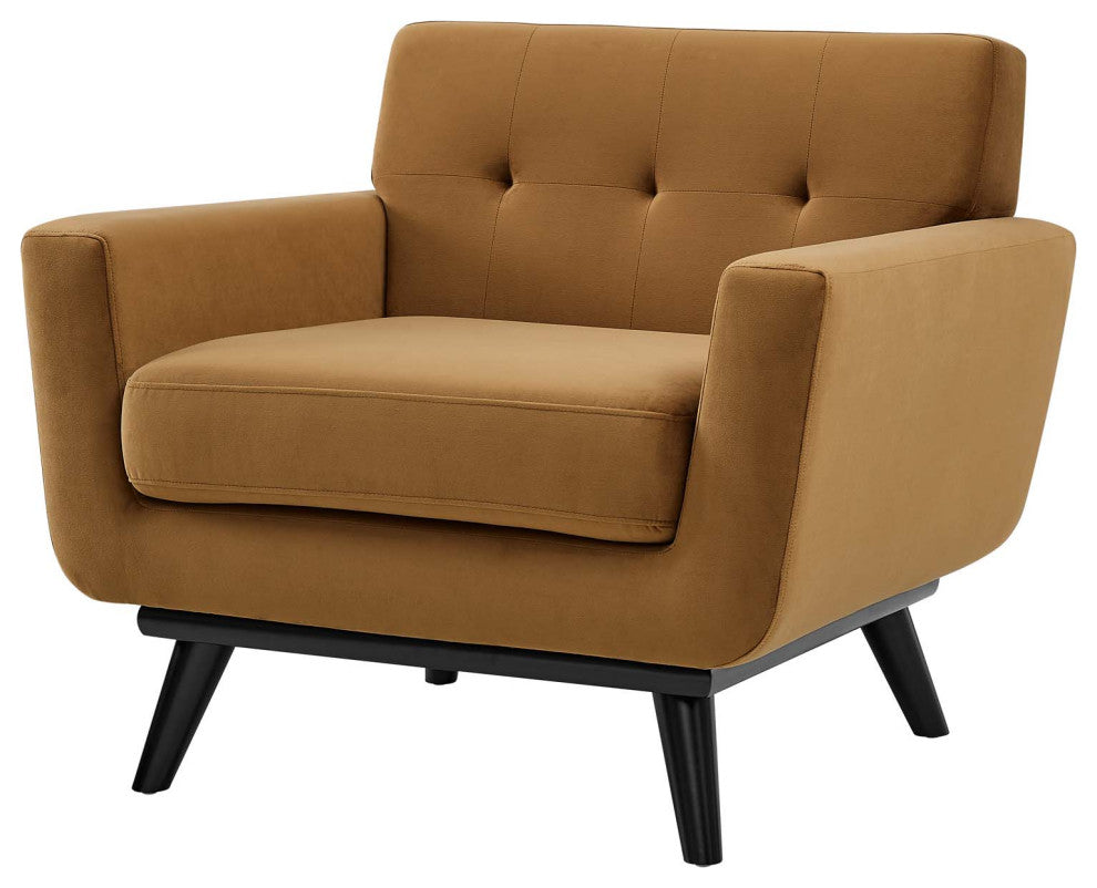 Armchair Accent Chair, Brown, Velvet, Modern, Mid Century Hotel Lounge Cafe