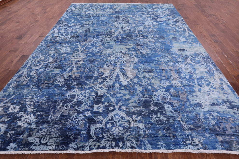 8' 9" X 12' 1" Modern Wool and Silk Handmade Rug Q10320