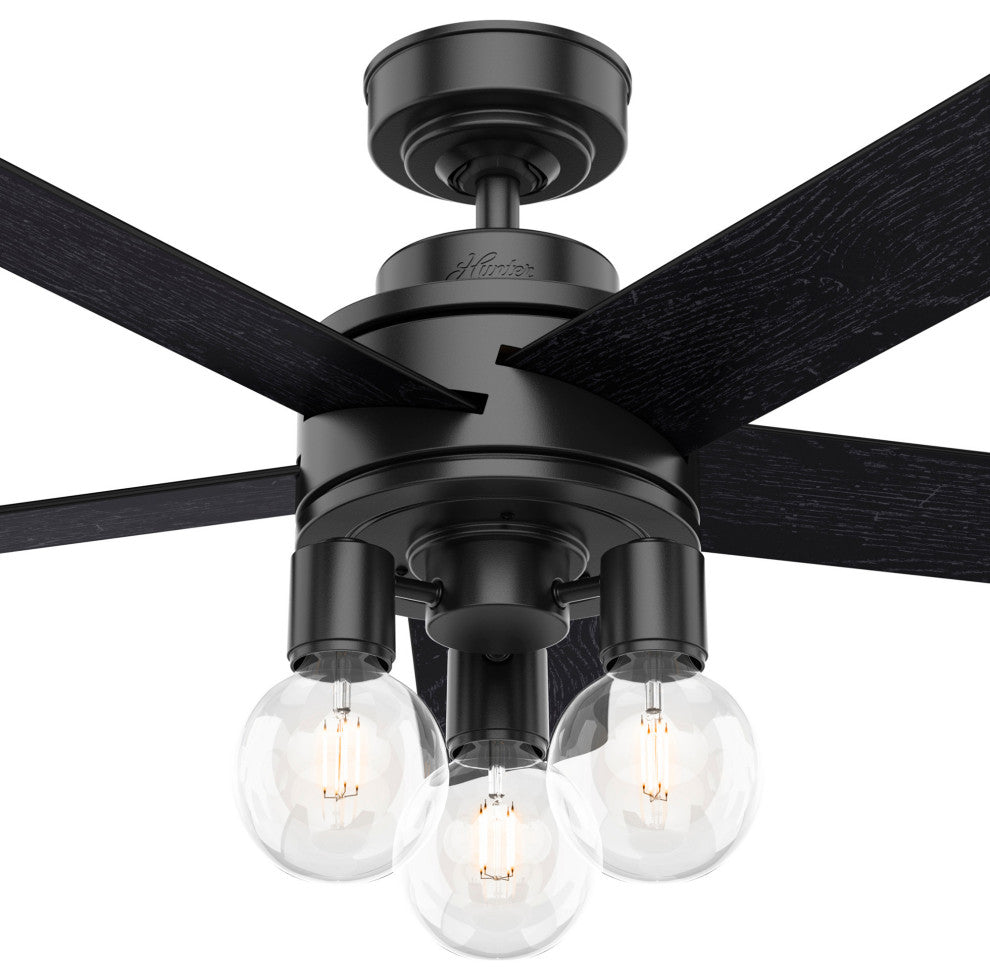 Hunter 44" Hardwick Matte Black Ceiling Fan With LED Light Kit and Remote