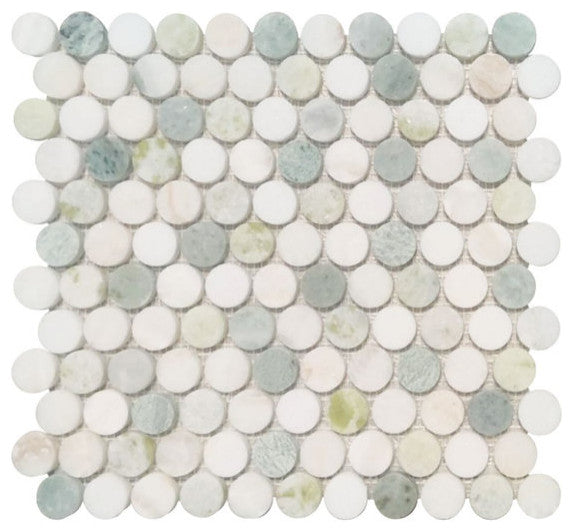 Mosaic Tile Marble Penny Coin Series, Green White Yellow Matte