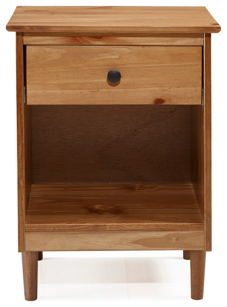 Classic Midcentury Modern 1-Drawer Solid Wood Nightstand Side Table, Caramel