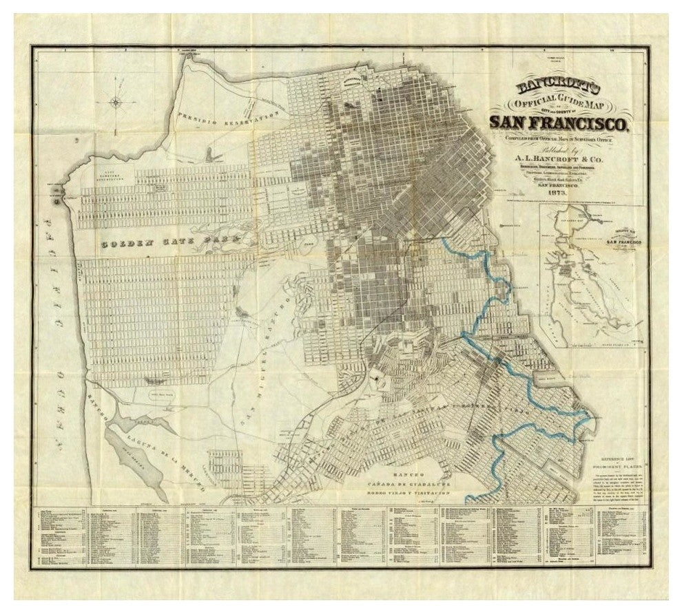 "Official Guide Map of City/County of San Francisco, 1873" Paper Art, 42"x38"
