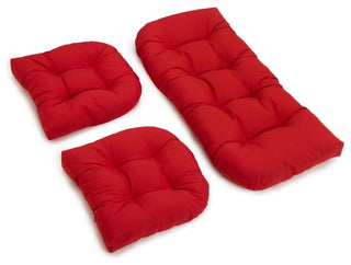 U-Shaped Twill Tufted Settee Cushions, 3-Piece Set, Red