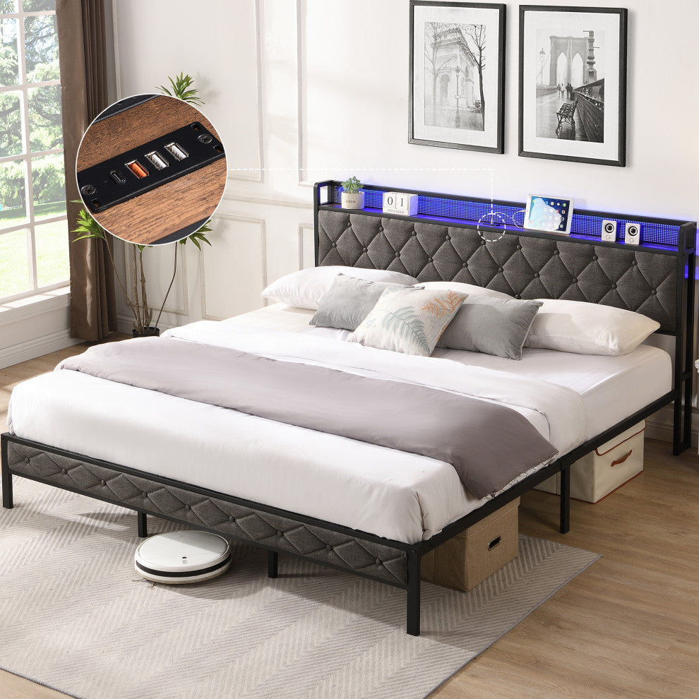 Gewnee King Bed Frame with Storage Headboard