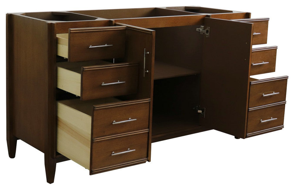60" Single Sink Vanity, Walnut Finish - Cabinet Only