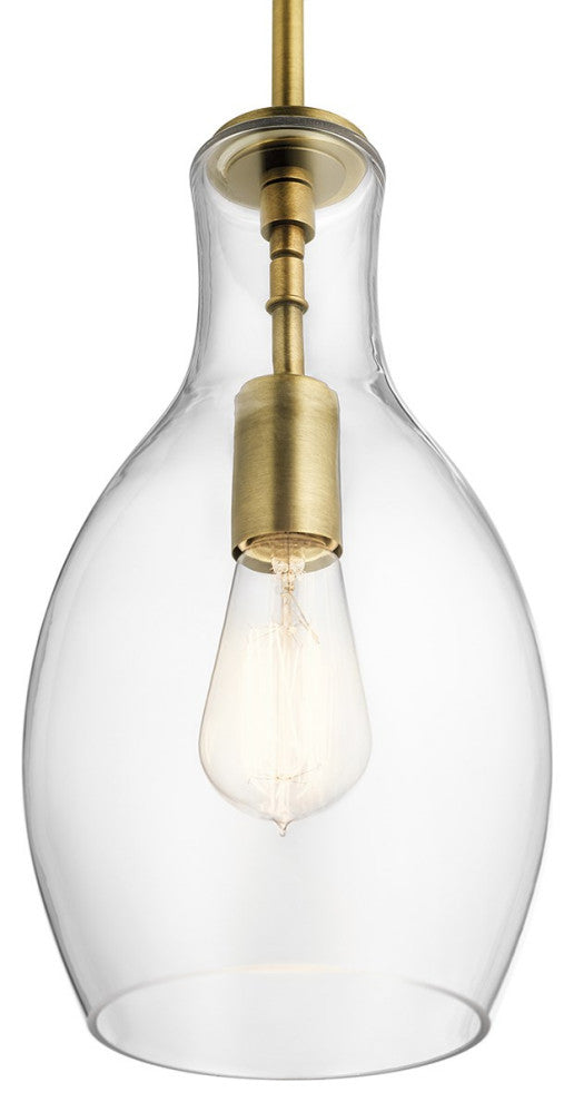 Kichler Everly 1 Light Mini Pendant, Natural Brass, Clear