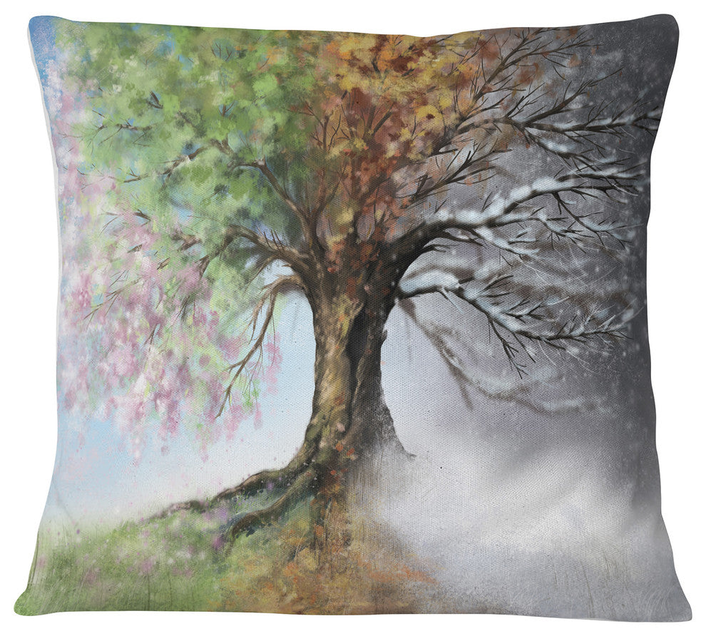 Tree with Four Seasons Tree Painting Throw Pillow, 16"x16"