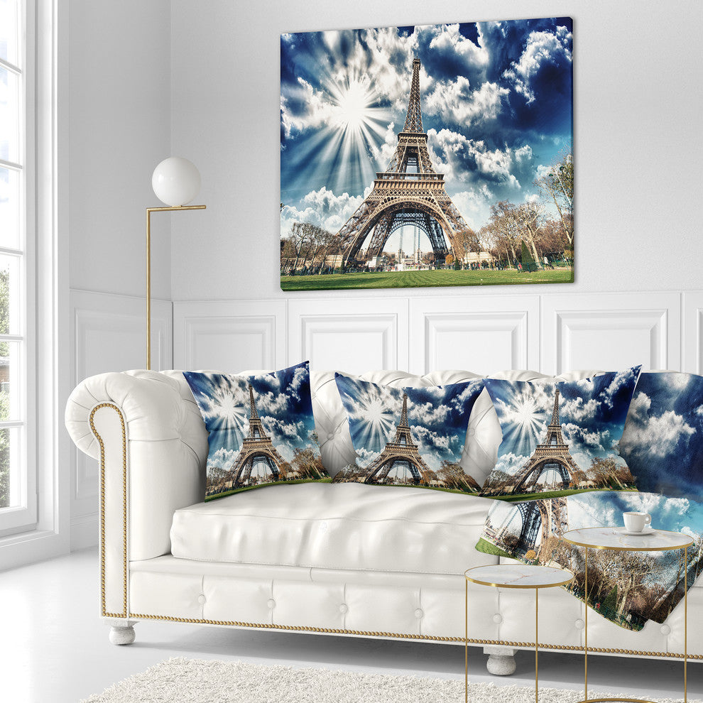 Magnificent Paris Eiffel TowerView Skyline Photography Throw Pillow, 16"x16"