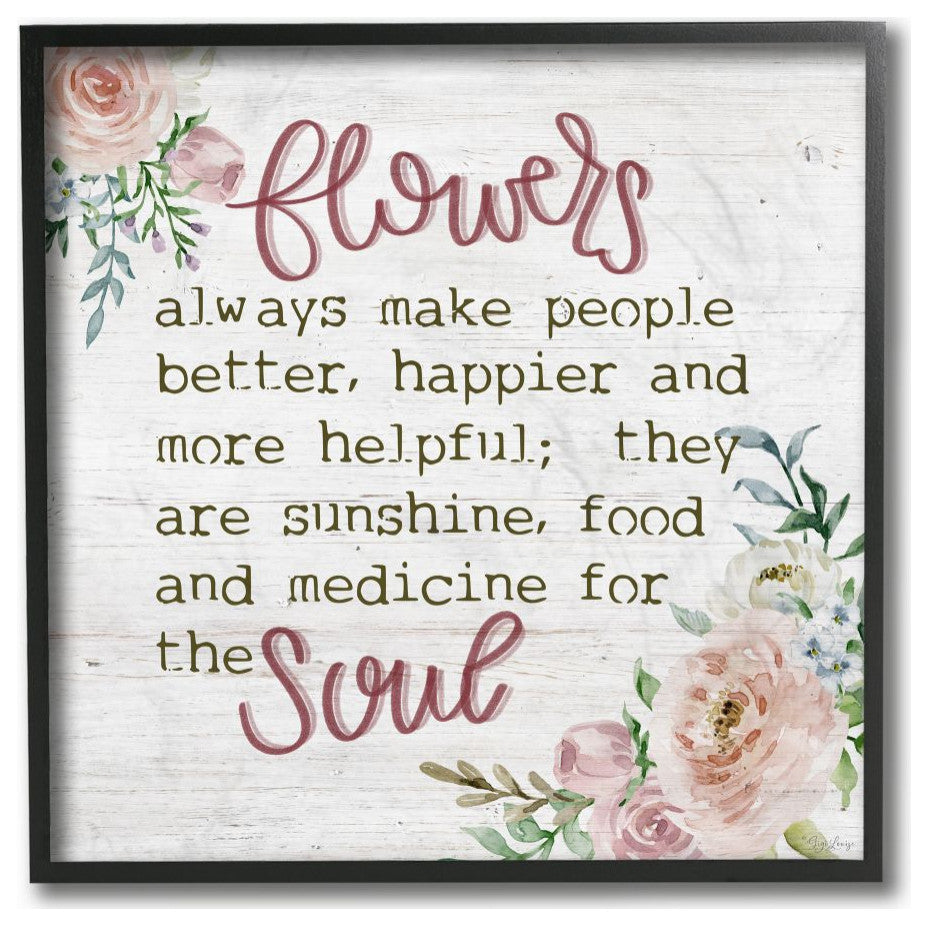 Flowers For The Soul Wood Texture Inspirational Word Design, 12"x12"