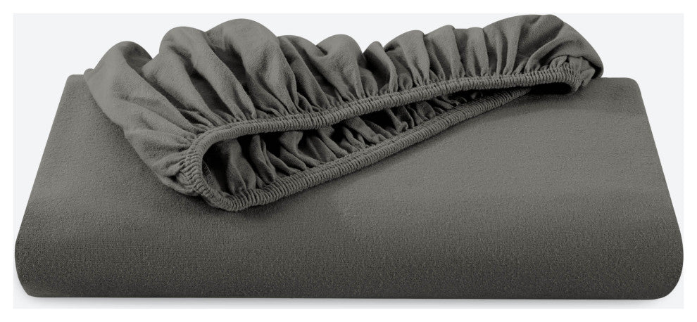 Bare Home Flannel Fitted Bottom Sheet, Gray, Queen, Single Sheet