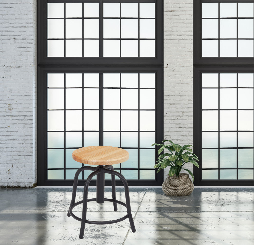 NPS 19-25" Height Adjustable Swivel Stool, Wooden Seat and Black Frame