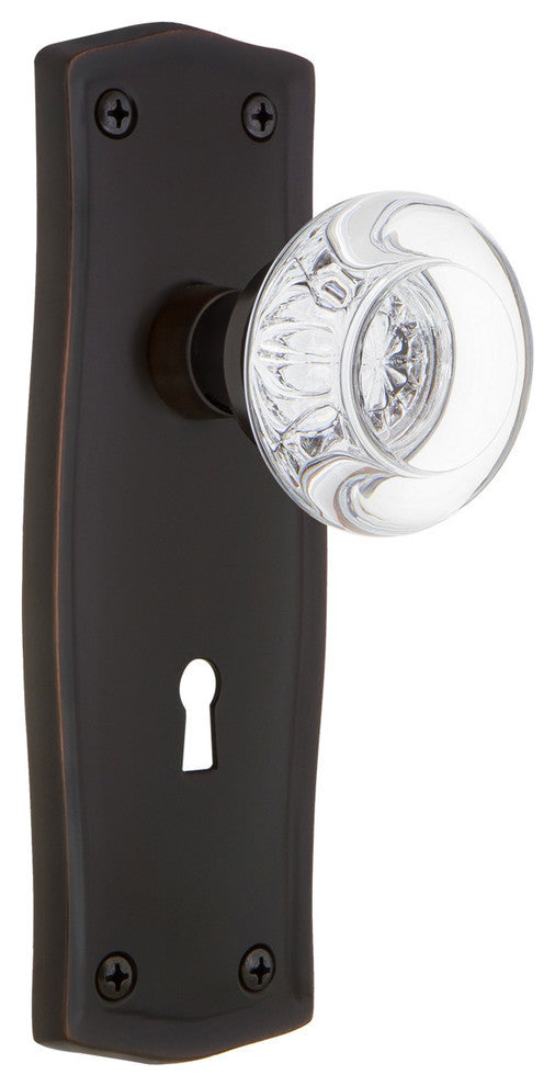Prairie Plate With Keyhole Passage Round Clear Crystal Knob, Timeless Bronze