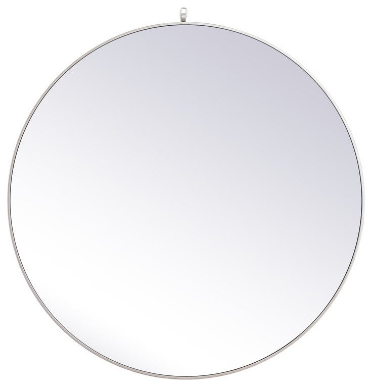 Elegant MR4745S Metal Frame Round Mirror With Decorative Hook 45", Silver