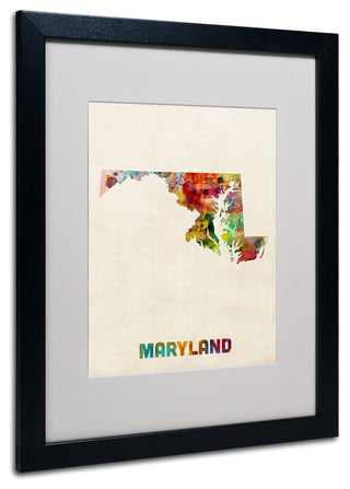 'Maryland Map' Matted Framed Canvas Art by Michael Tompsett