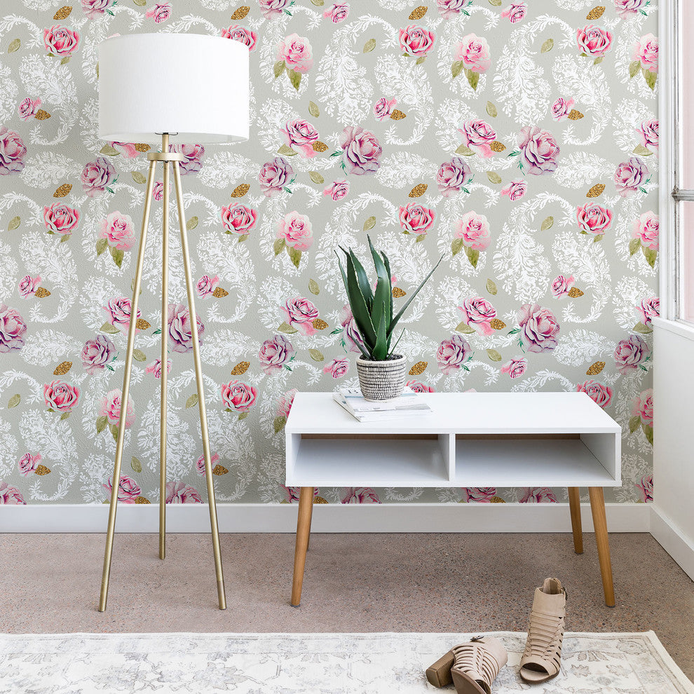 Deny Designs Marta Barragan Camarasa Floral Paisley Wallpaper, Gray, 2'x4'