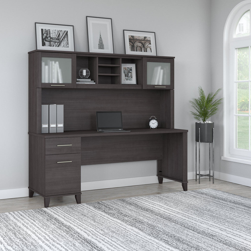 Bush Furniture Somerset 72" Office Desk With Hutch, Storm Gray