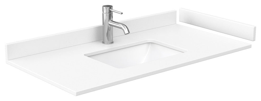 Amici 42" White Single Vanity, White Cultured Marble Top, Matte Black Trim