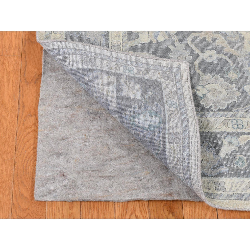 Battleship Gray Hand Knotted Oushak Influence Pure Silk With Wool Rug 8'1"x10'