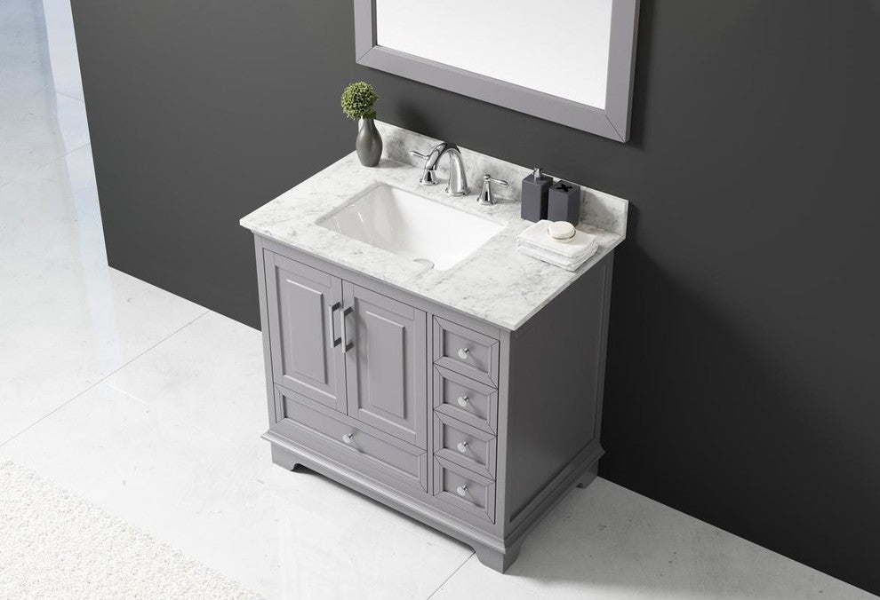 36" Single Sink Bathroom Vanity With Carrara Marble Top
