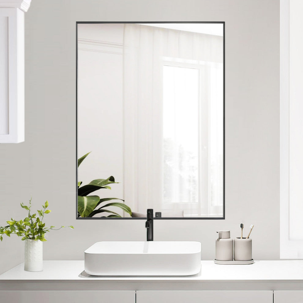 Rectangle Framed Bathroom Vanity Mirror Accent Wall Mirror, Black, 30"x40