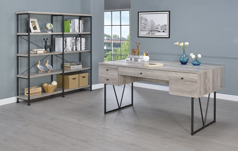 Benzara BM172254 Writing Desk-4 Drawer, Driftwood Gray