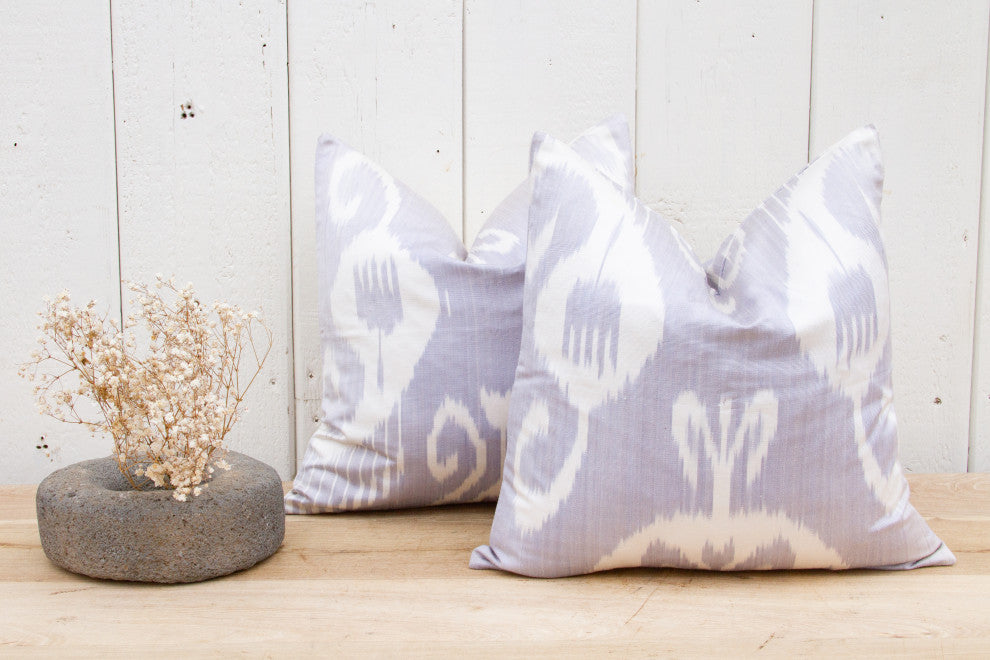 Pair of Lavender & White Ikat Silk Pillows