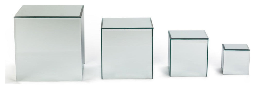Square Glass Mirrored Pedestals, Set of 4