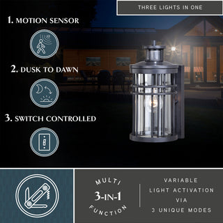 Wrightwood Motion Sensor Dusk to Dawn Outdoor Wall Light Vintage Black
