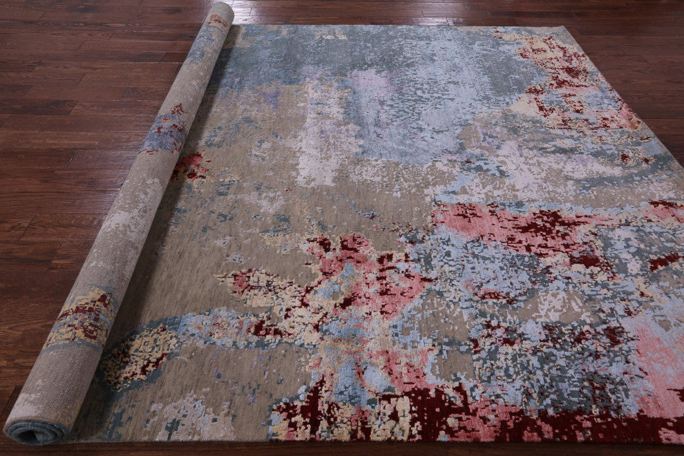 7' 11" X 10' 0" Handmade Abstract Wool and Silk Rug Q5974
