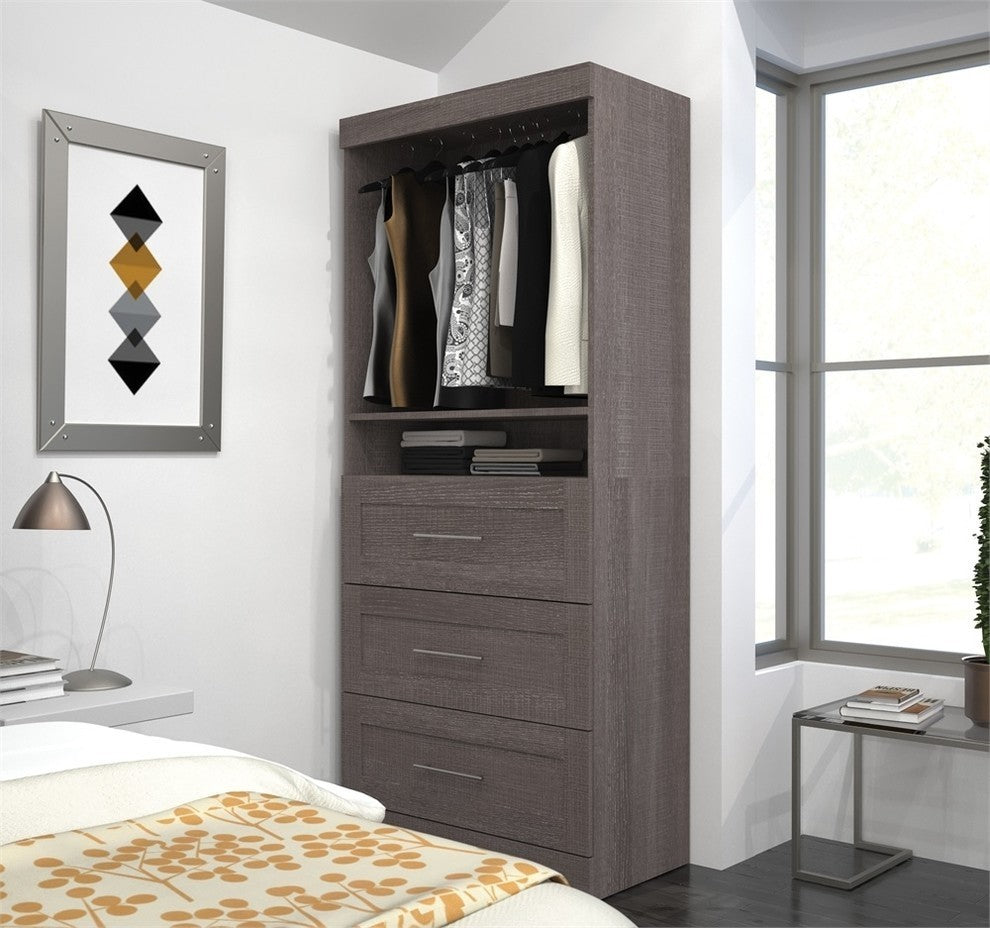 36" Storage Unit With 3-Drawer Set, Bark Gray