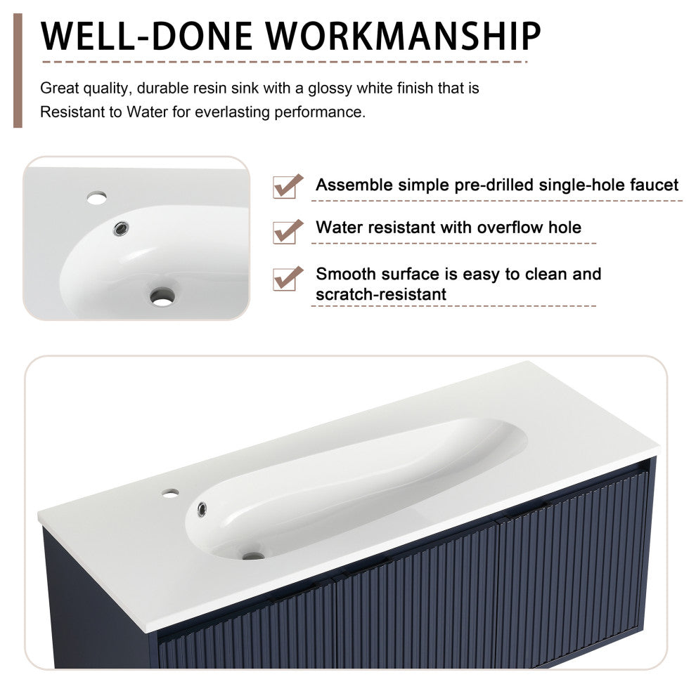 48" Plywood Wall Mounted Bath Vanity Set, Drop-Shaped Resin Sink