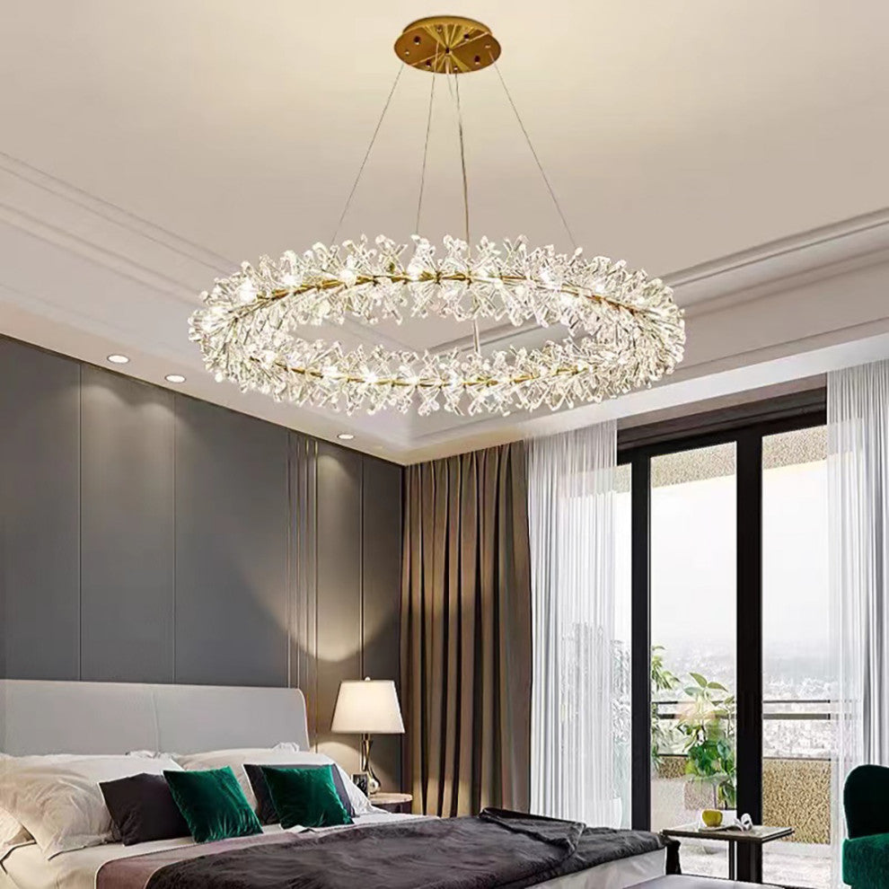 Snowflake Crystal Chandelier Round Contemporary Modern Ceiling Light Fixtures