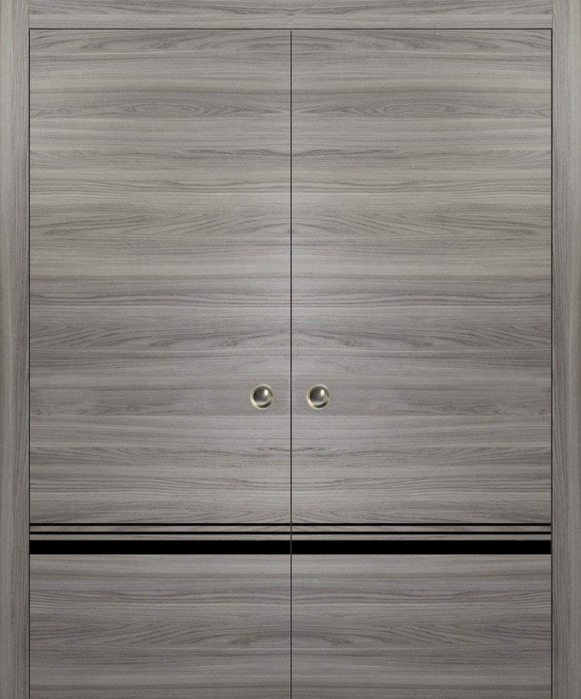 French Double Pocket Doors 84x84 | Planum 0012 Grey Matte | Kit Trims Rail