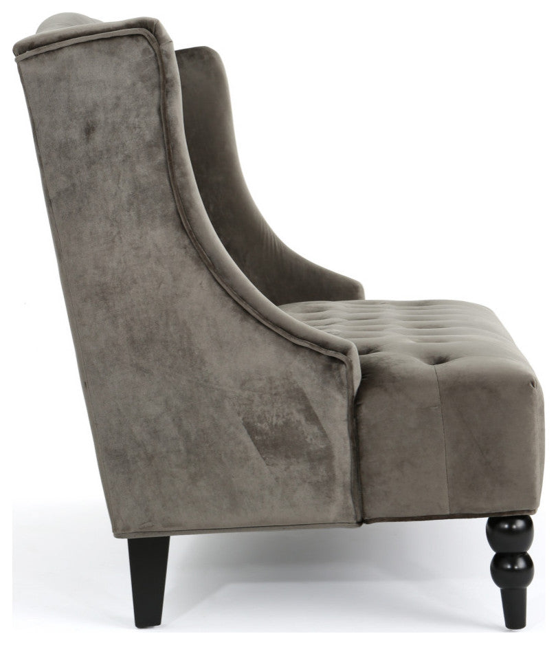 GDF Studio Leona Traditional High Back Tufted Winged Fabric Loveseat, Gray