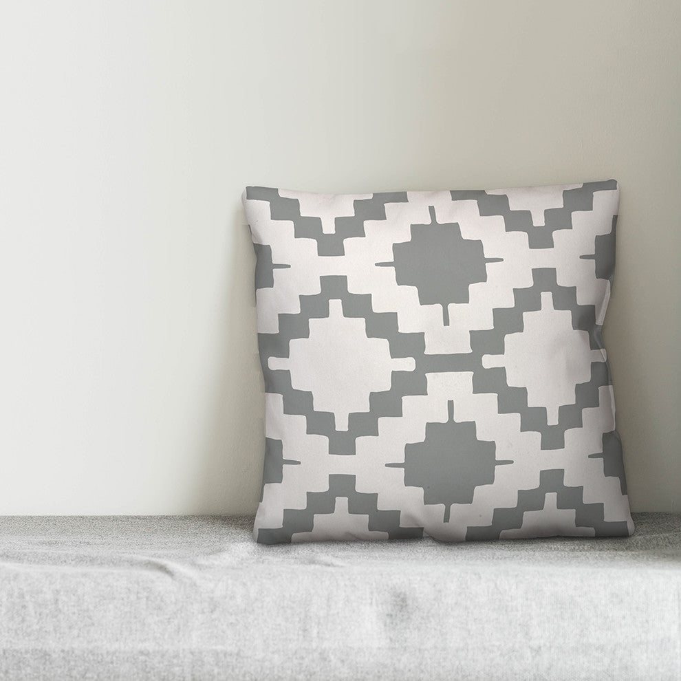 Grey and White Aztec 18x18 Throw Pillow