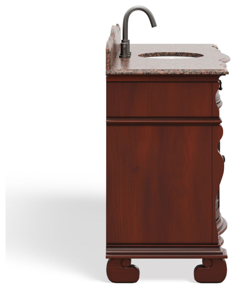 60 inch Cherry Wood Hopkinton Bathroom Sink Vanity Baltic Brown Stone Top, Cherry, 60", Single Sink, Freestanding, With Mirror