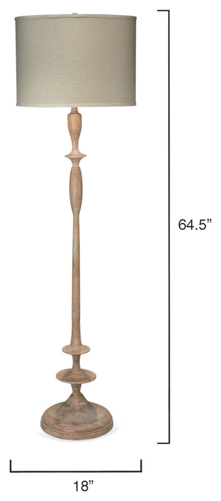 Petite Paro Floor Lamp, Bleached Wood With Large Drum Shade, Natural Linen