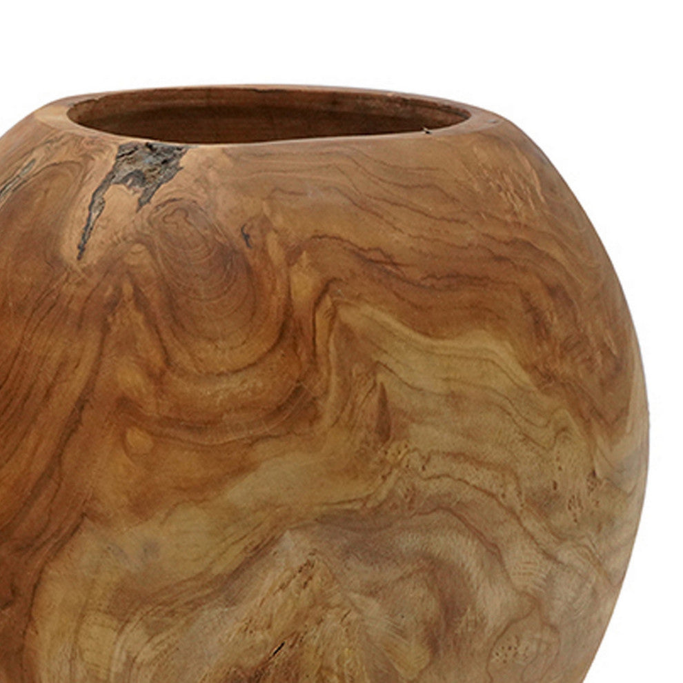 Benzara BM284954 2-Piece Set Teak Wood Table Bowls, Accent Piece, Brown FInish