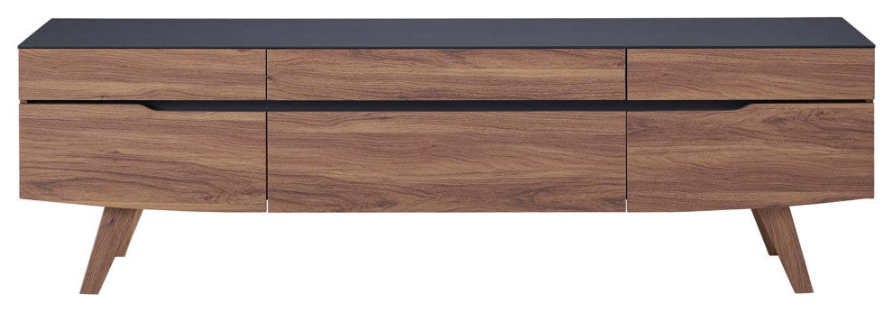Modern Living Room Lounge Media TV Stand Table, Wood, Natural Walnut Gray Grey
