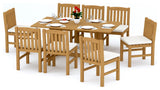 9-Piece Outdoor Patio Teak Dining Set: 69" Folding Table, 8 Devon Armless Chairs
