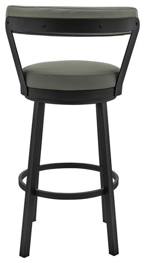 Armen Living Kobe 30" Faux Leather & Metal Swivel Bar Stool in Gray/Black