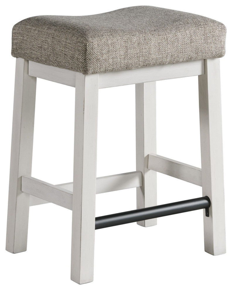 Drake Upholstered Backless Bar Stool, Rustic White and French Oak, Set of 2